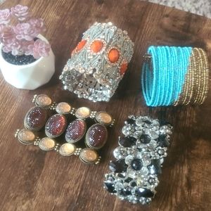 🔴 2/$10 4 Sparkly Bracelets Bundle! Gold Silver Orange Blue Wine Colors